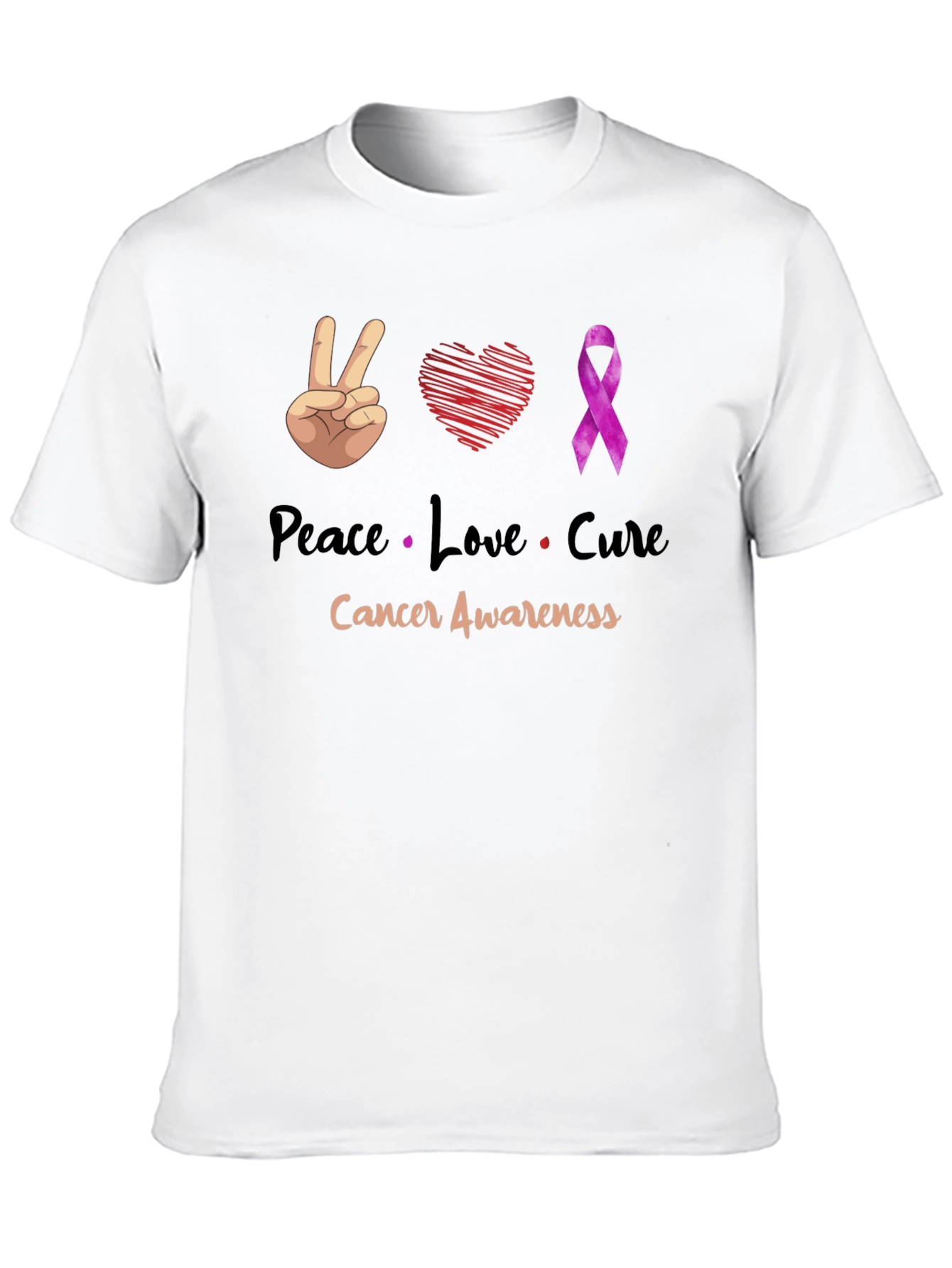 Peace Love Cure Cancer Awareness T-Shirt