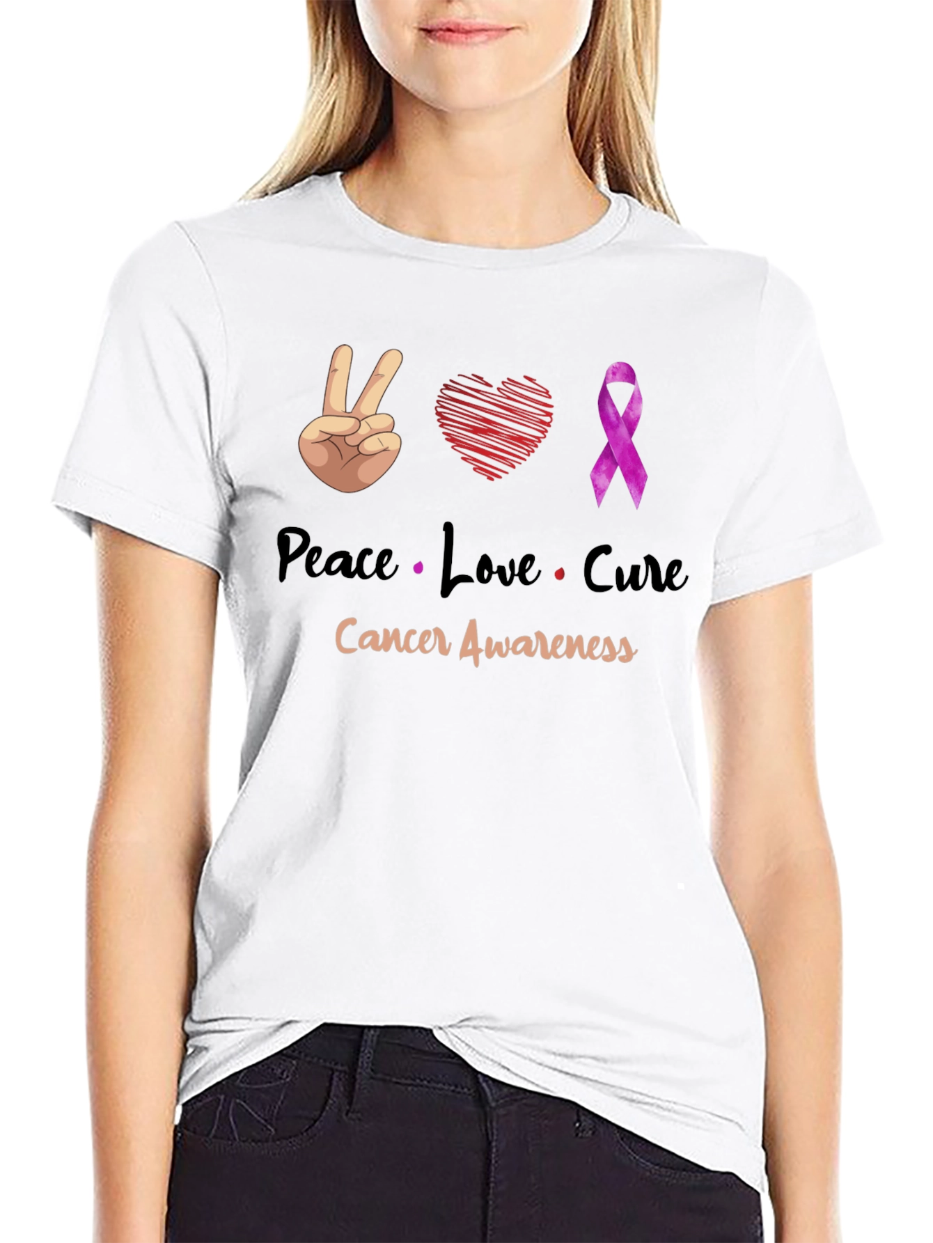 Peace Love Cure Cancer Awareness T-Shirt