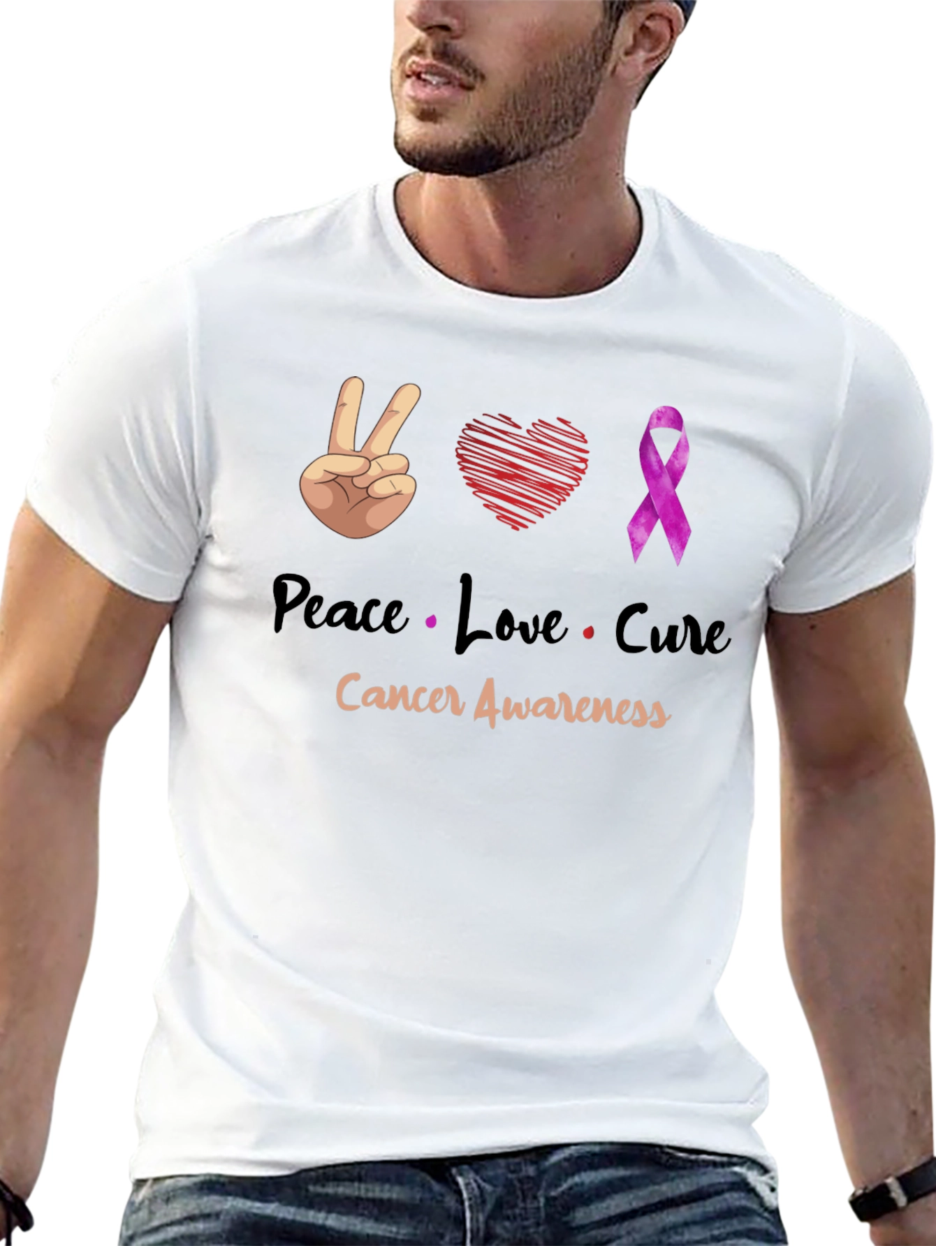 Peace Love Cure Cancer Awareness T-Shirt