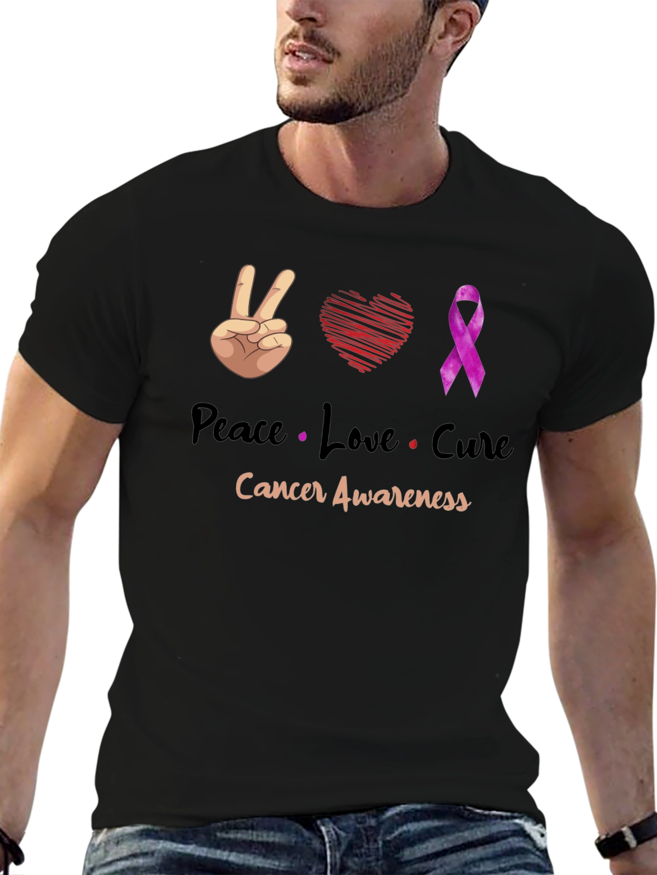 Peace Love Cure Cancer Awareness T-Shirt