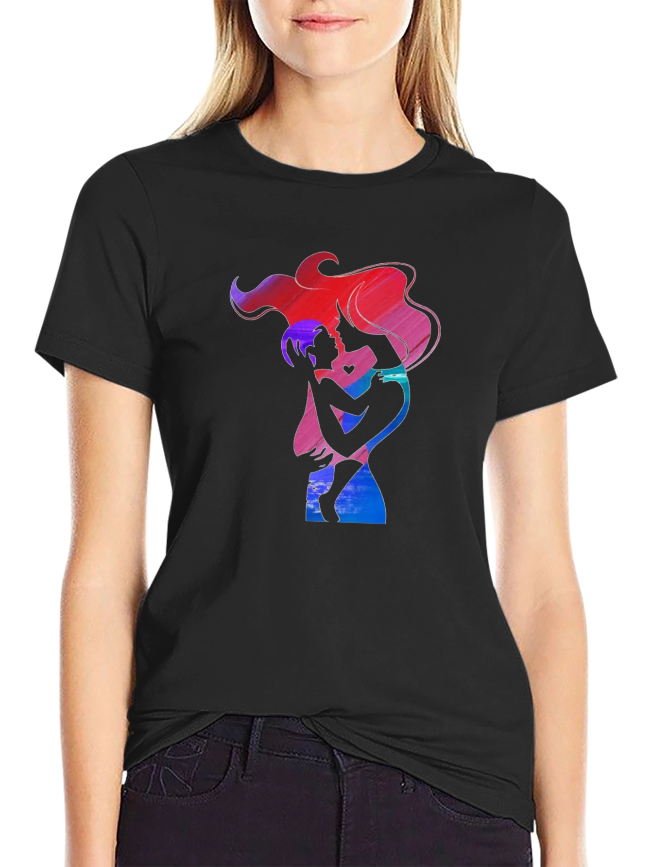 Mother and Child Graphic Tee - Black