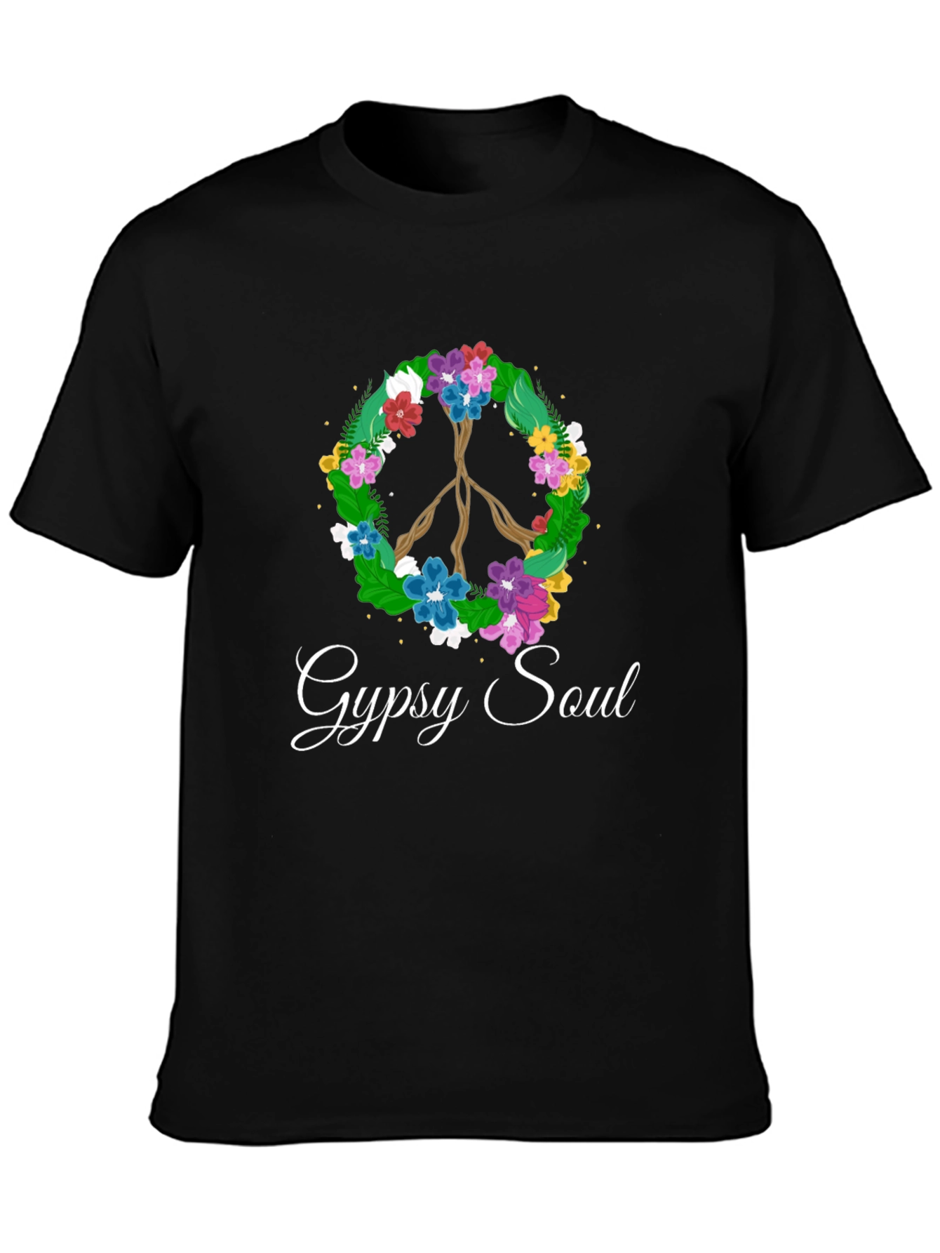 Gypsy Soul Floral Peace Sign Black T-Shirt