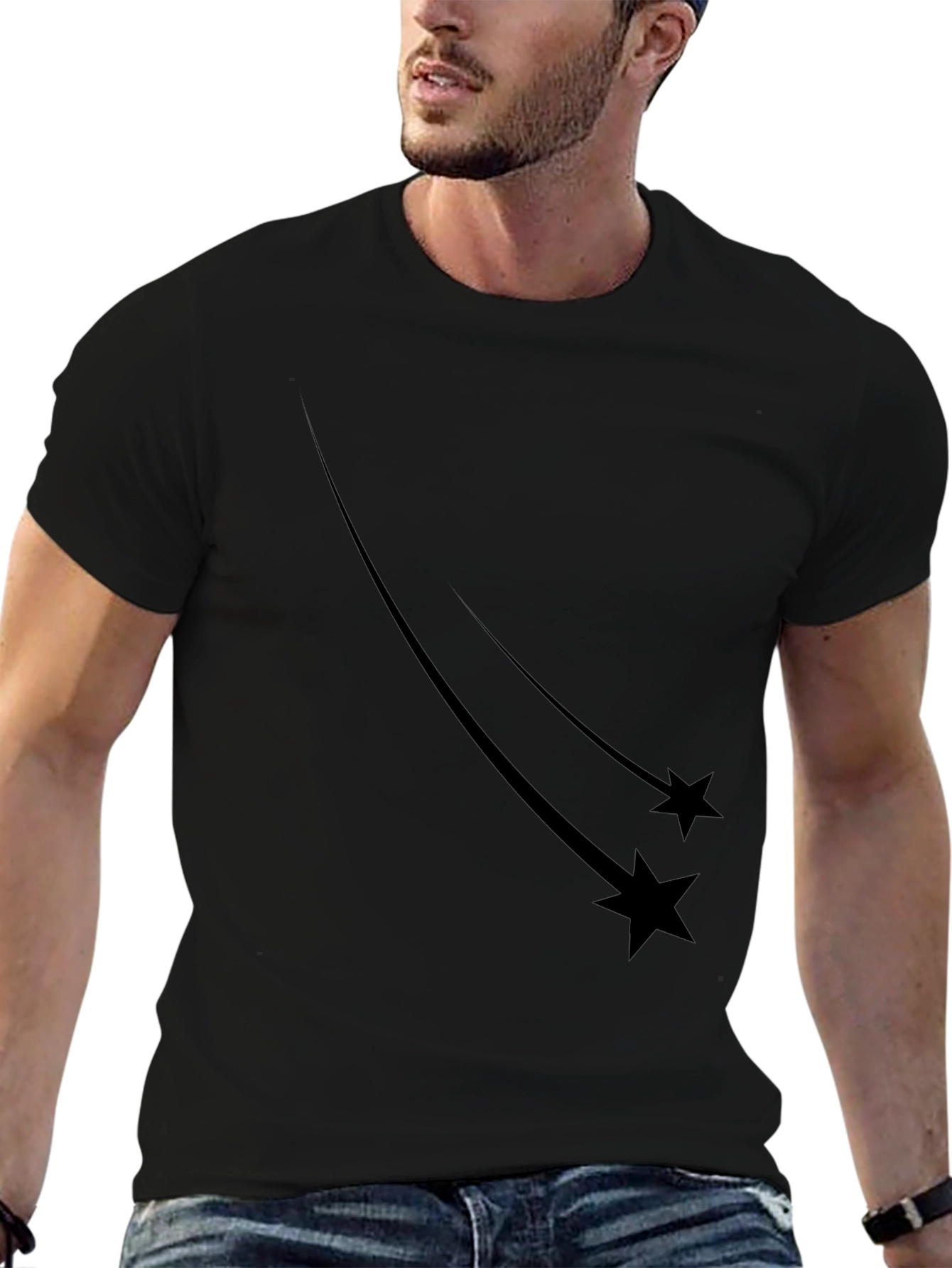 Mens Black Shooting Star Graphic Tee