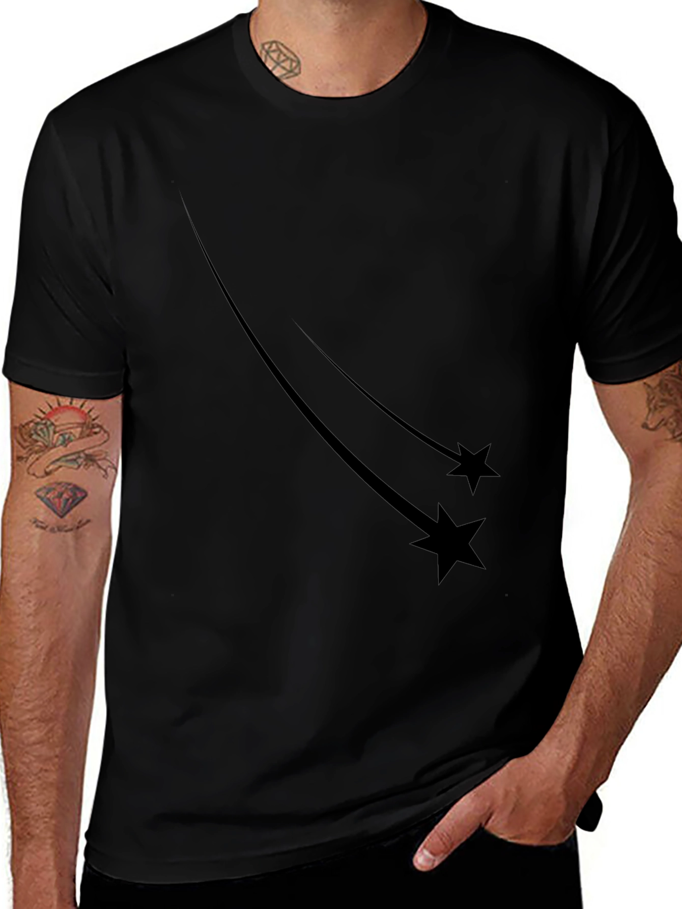Mens Black Shooting Star Graphic Tee