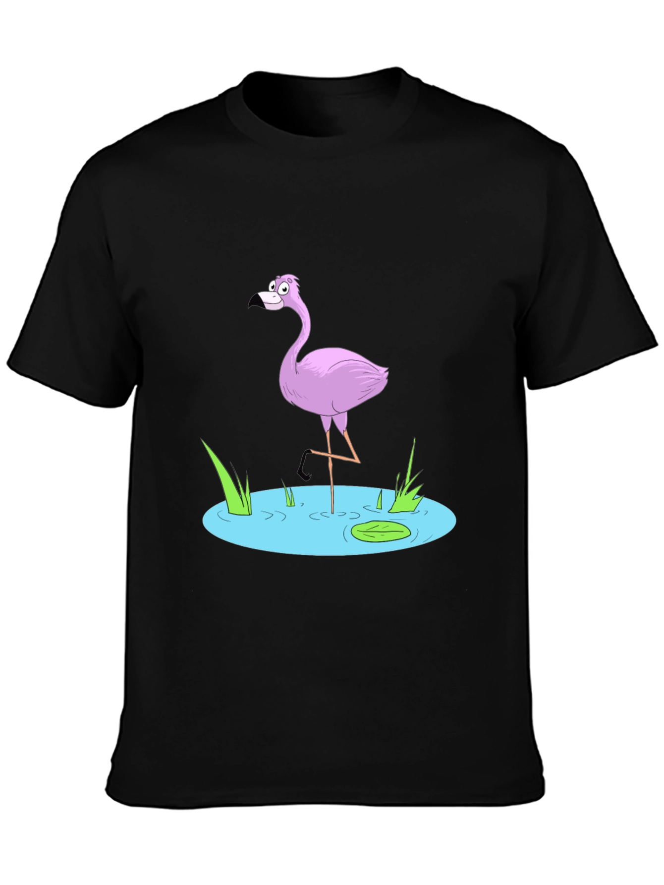 Cartoon Flamingo Black T-Shirt