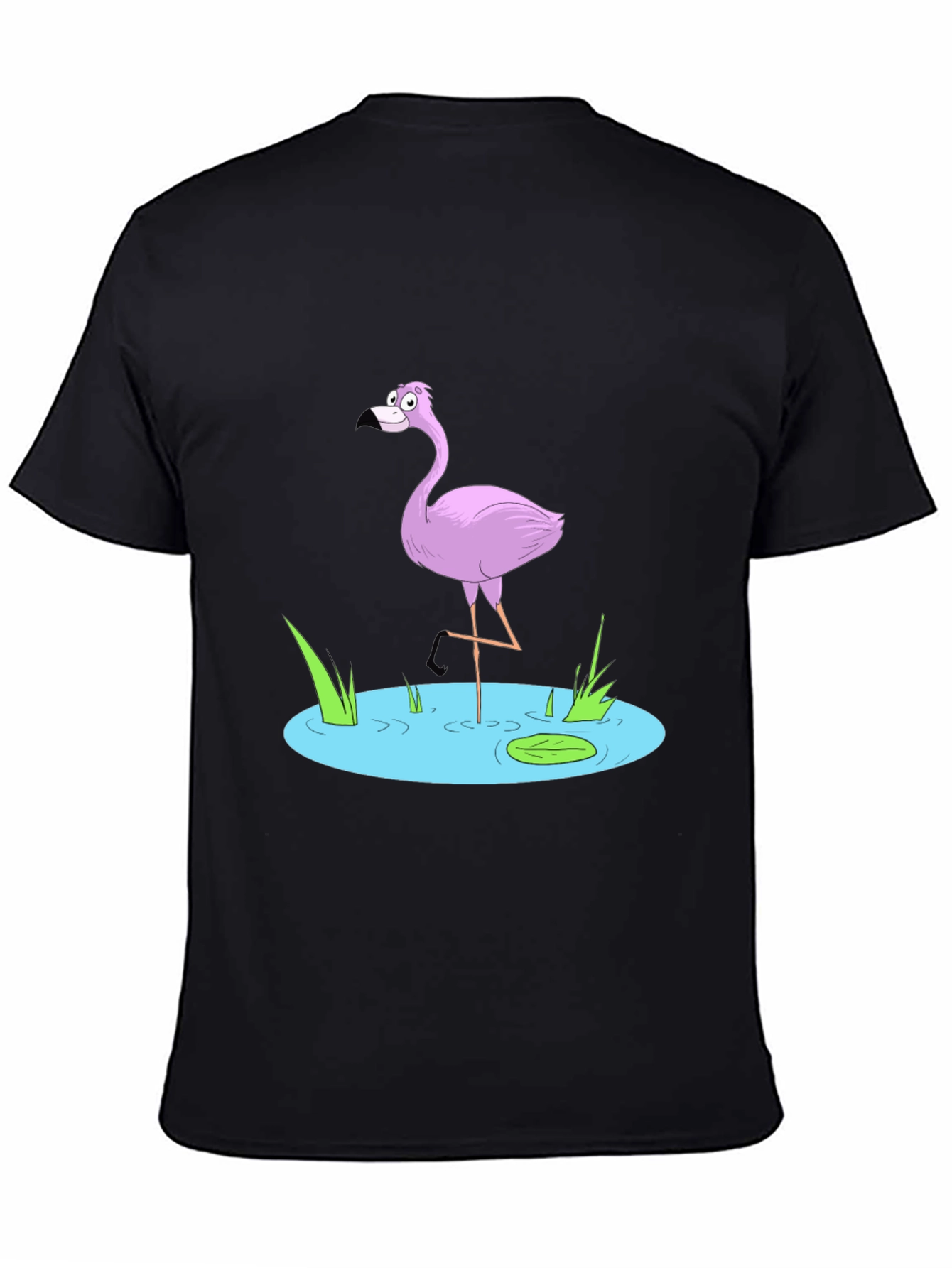 Cartoon Flamingo Black T-Shirt