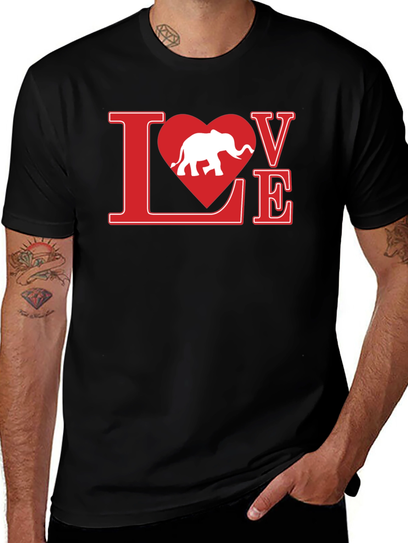 Love Elephant Graphic Tee - Black Cotton T-Shirt