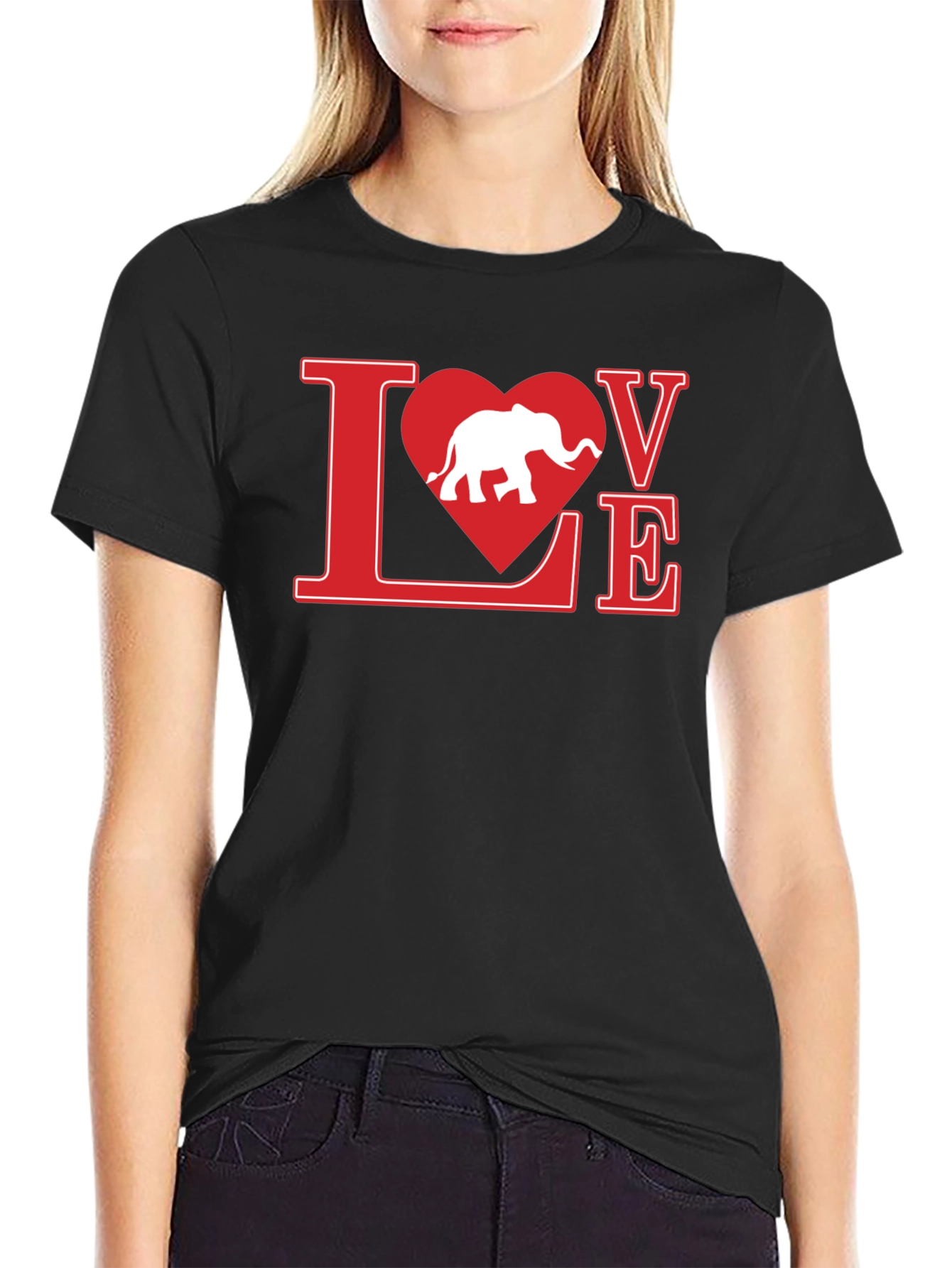 Love Elephant Graphic Tee - Black Cotton T-Shirt