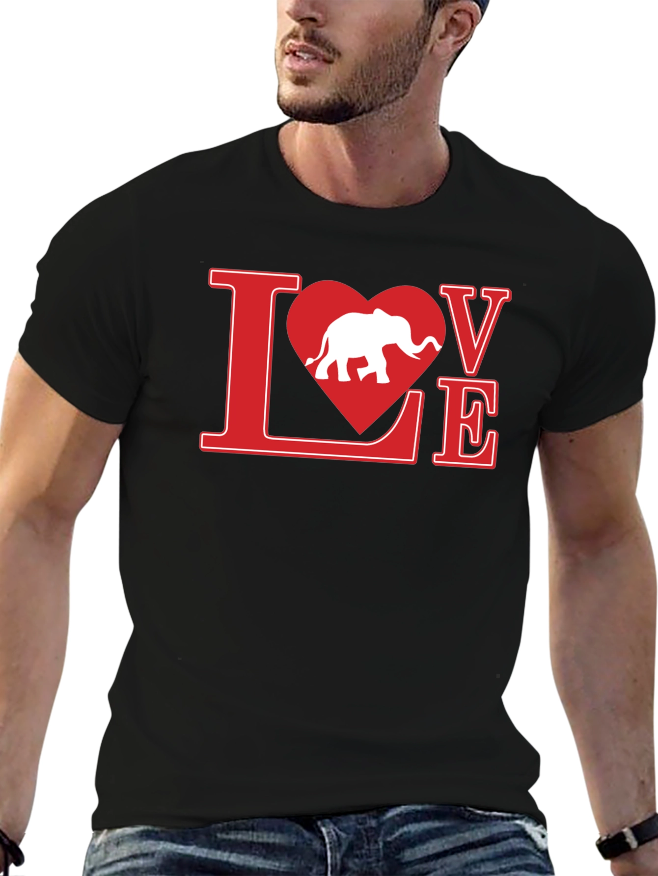 Love Elephant Graphic Tee - Black Cotton T-Shirt