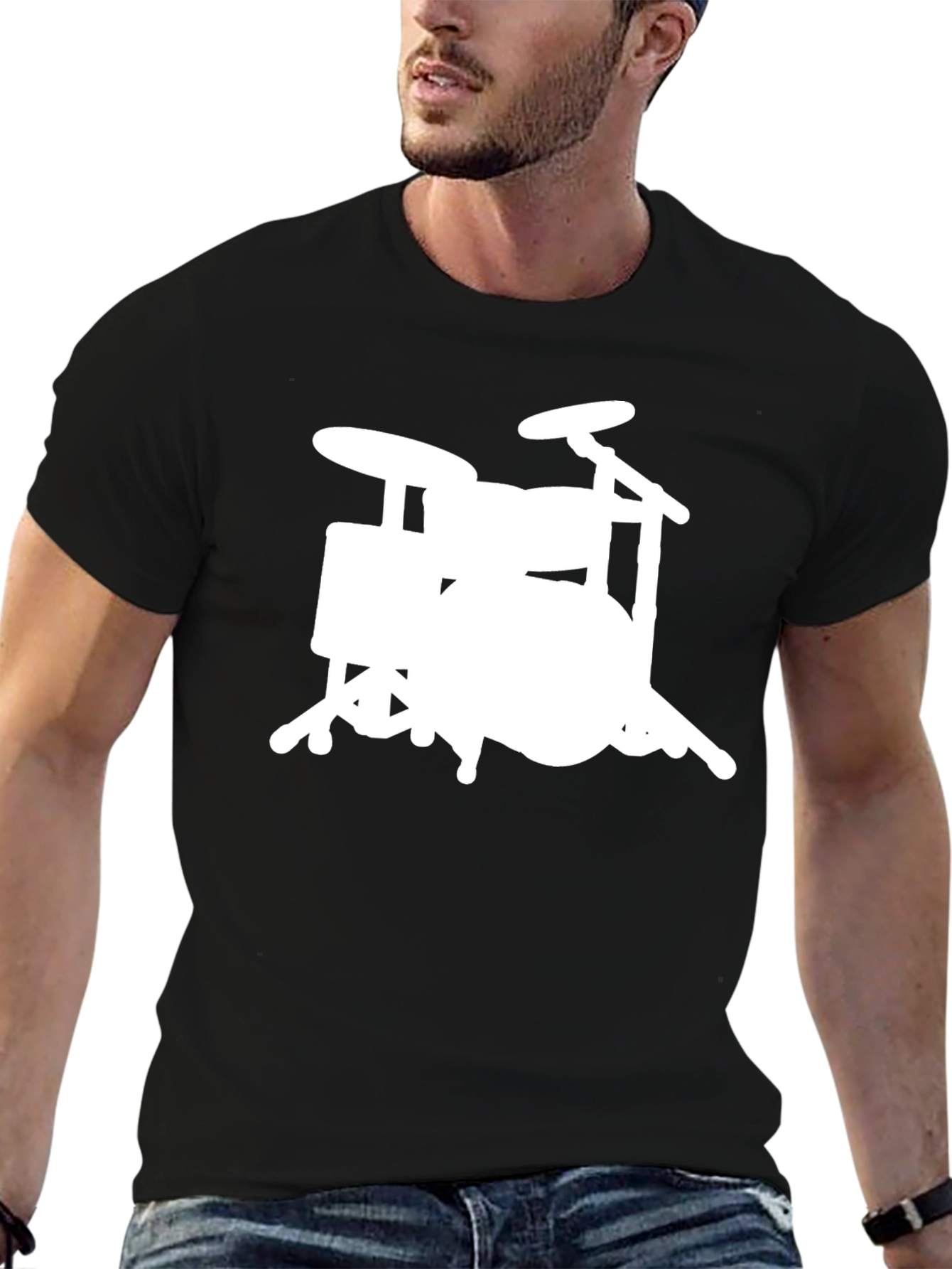 Drum Set Graphic Tee - Musicians Black T-Shirt