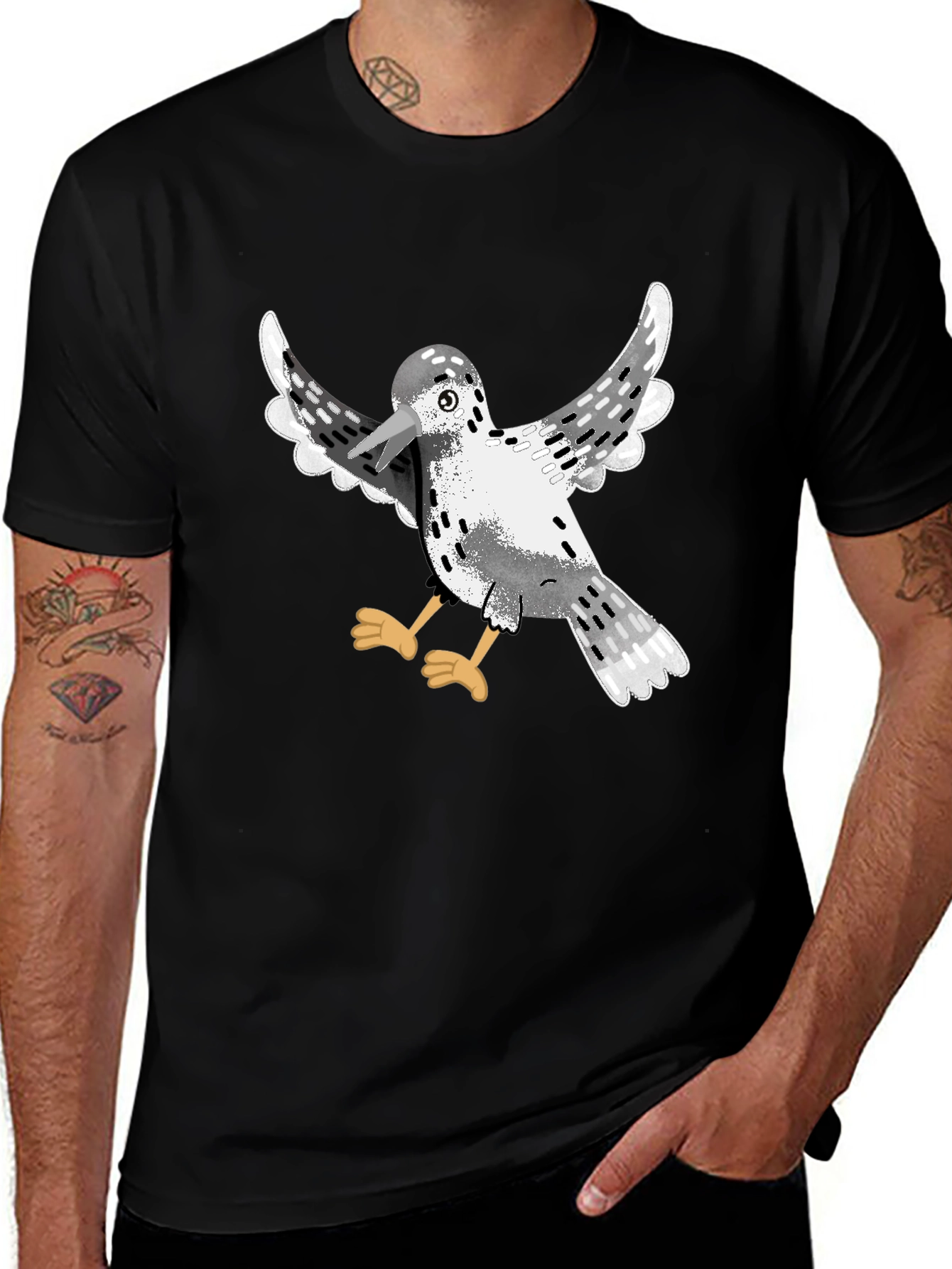 Bird Graphic Black T-Shirt | Casual Cotton Tee