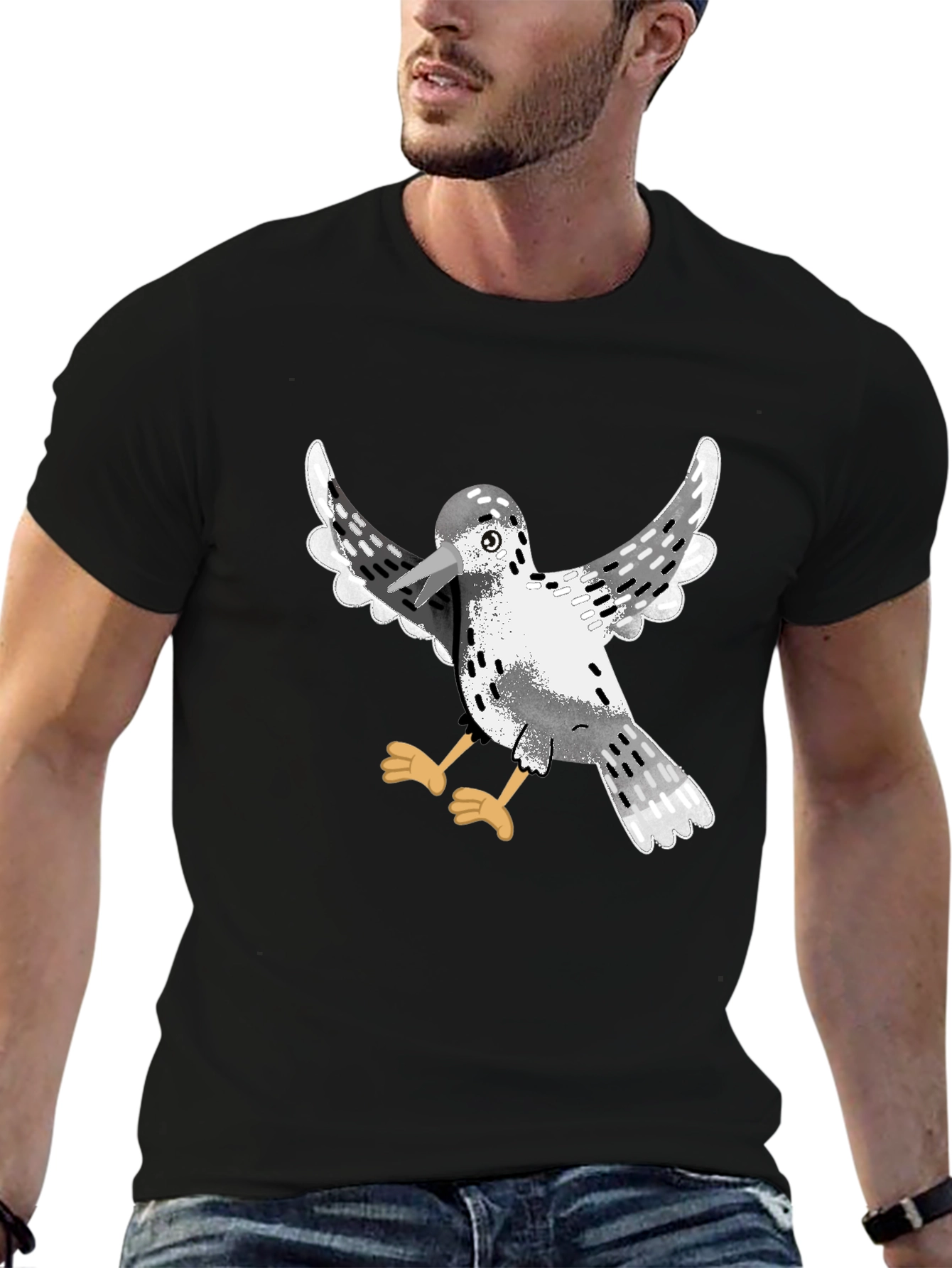 Bird Graphic Black T-Shirt | Casual Cotton Tee
