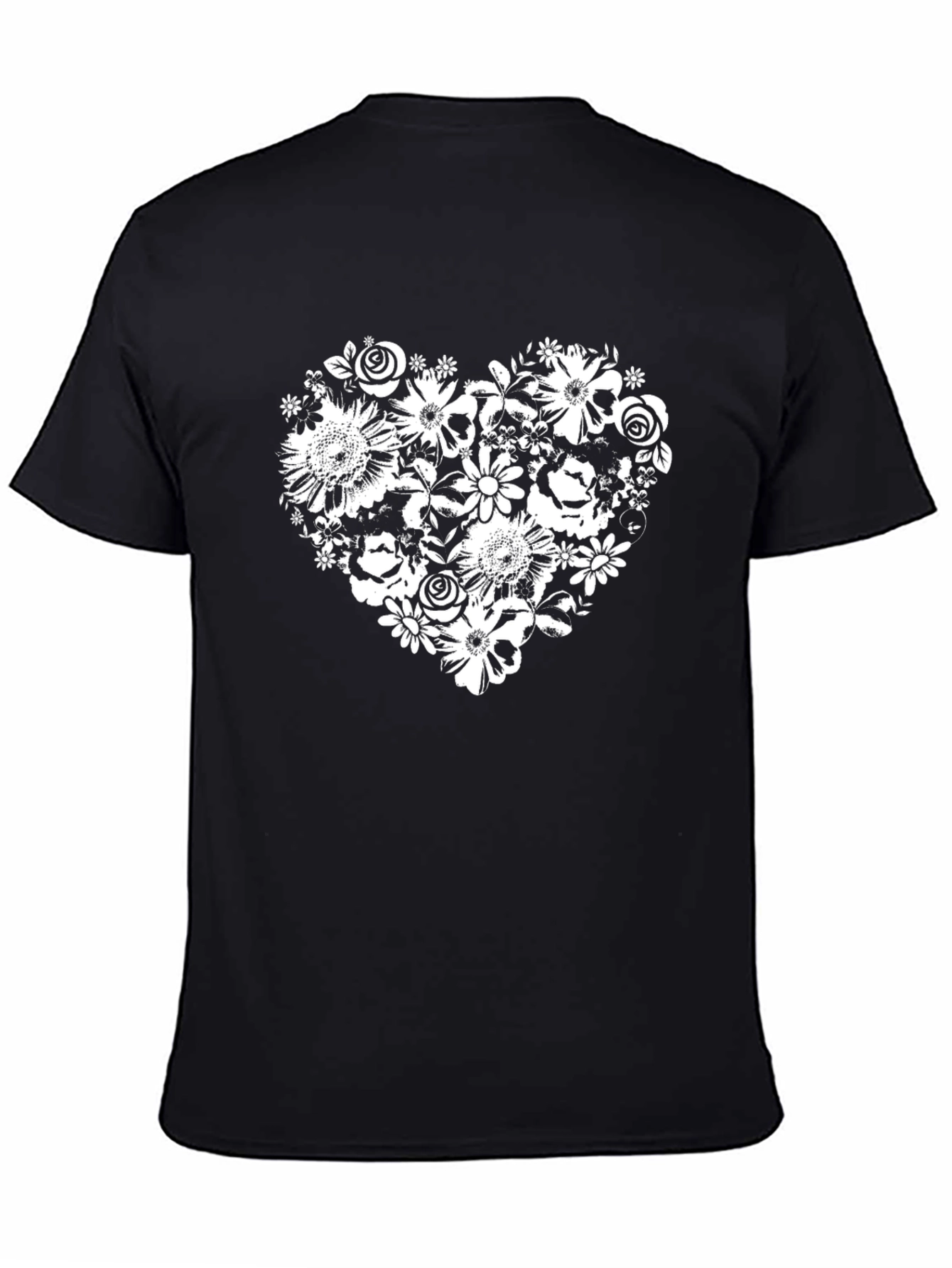 Floral Heart Graphic Tee - Black Cotton Blend