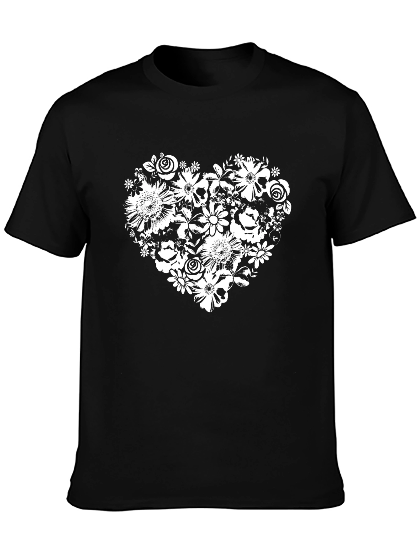 Floral Heart Graphic Tee - Black Cotton Blend