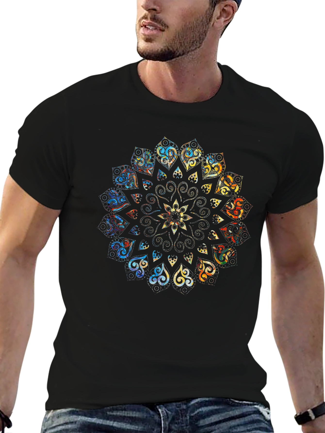 Mandala Print Black T-Shirt