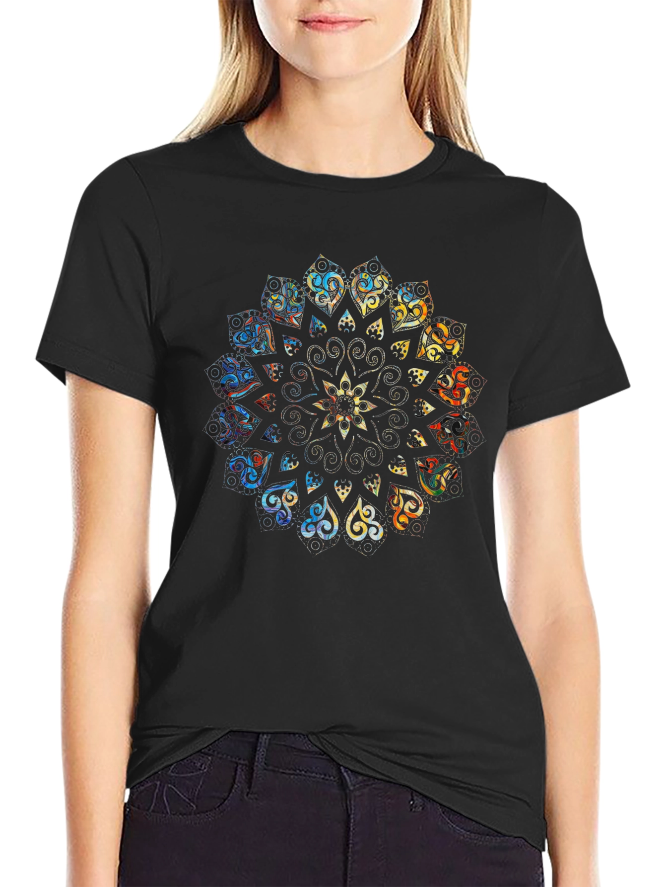 Mandala Print Black T-Shirt