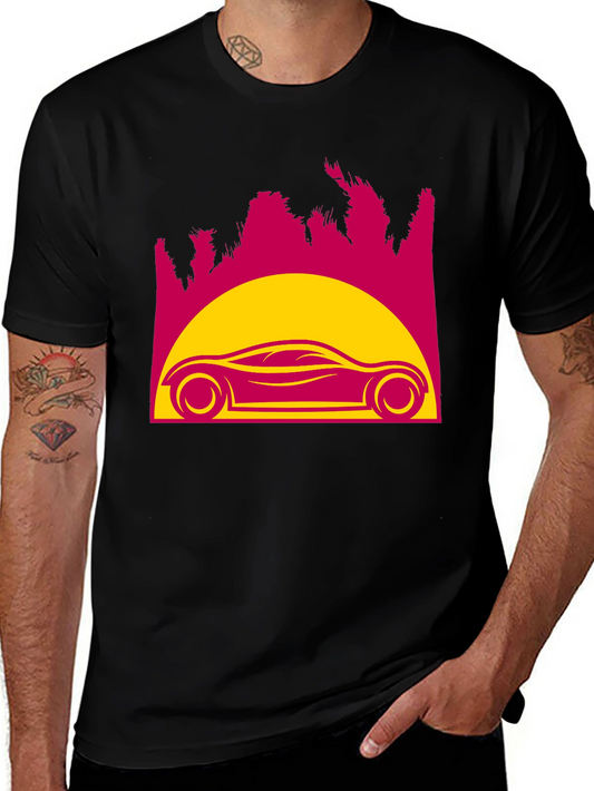 Retro Sunset Car Graphic Tee - Black
