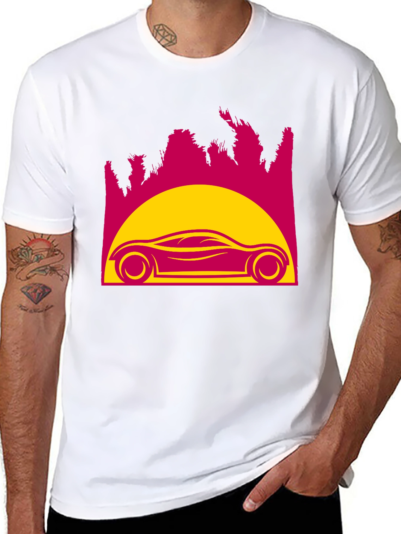 Retro Sunset Car Graphic Tee - Black