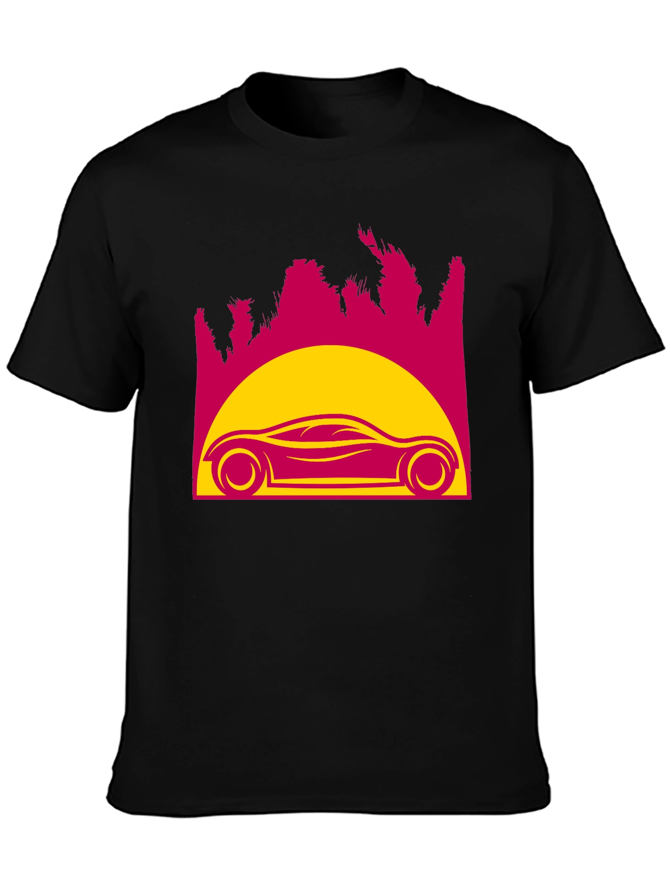 Retro Sunset Car Graphic Tee - Black