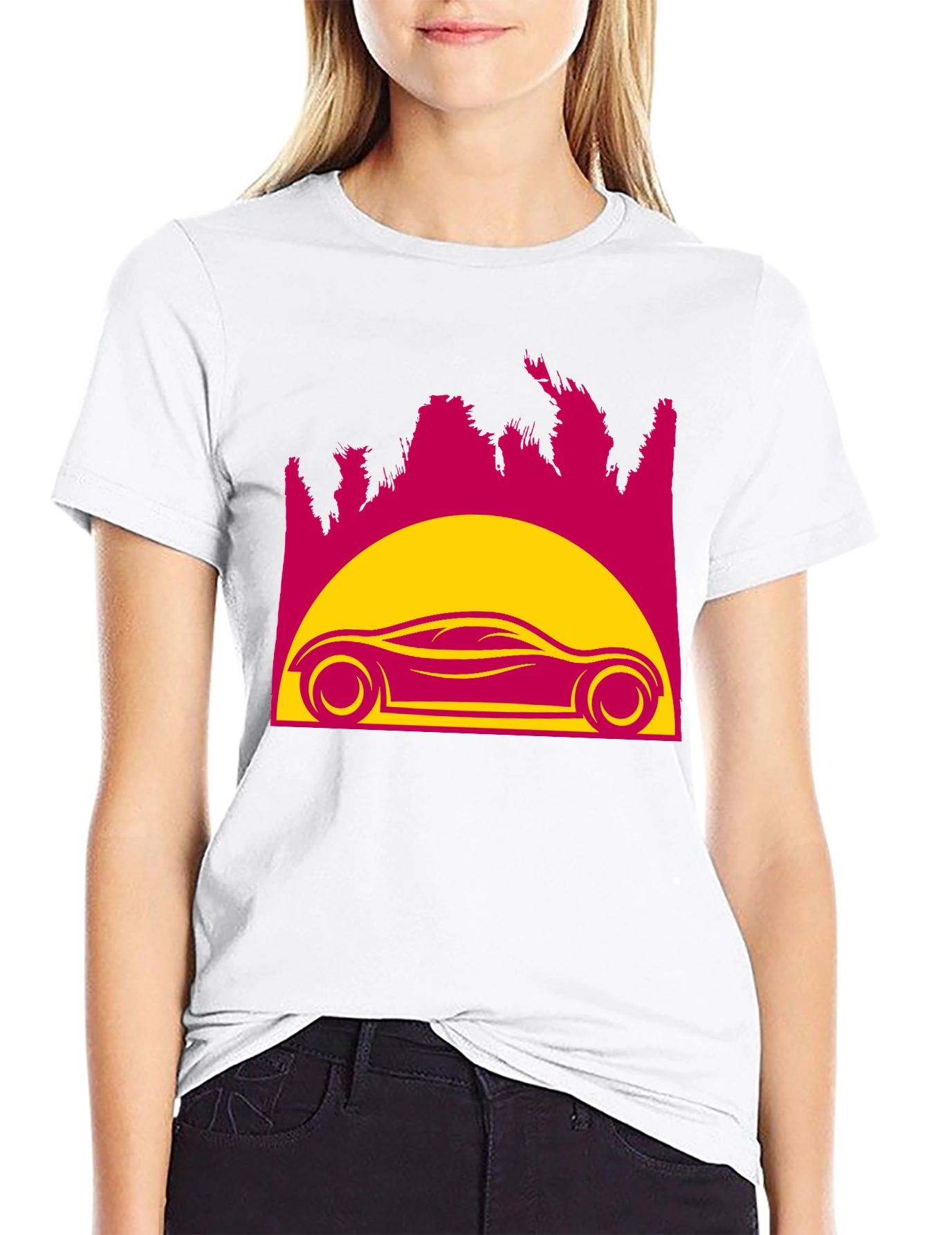 Retro Sunset Car Graphic Tee - Black