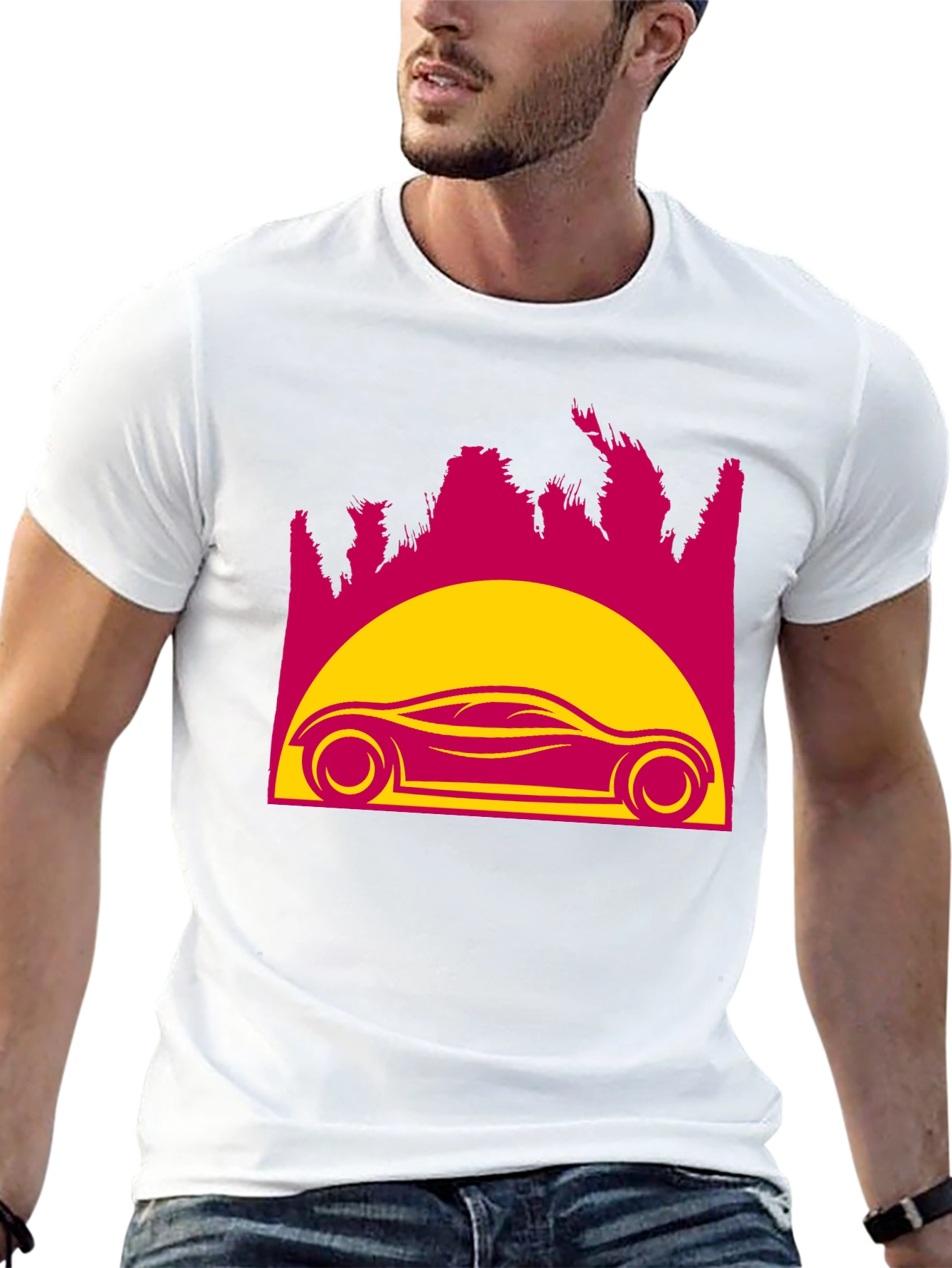 Retro Sunset Car Graphic Tee - Black