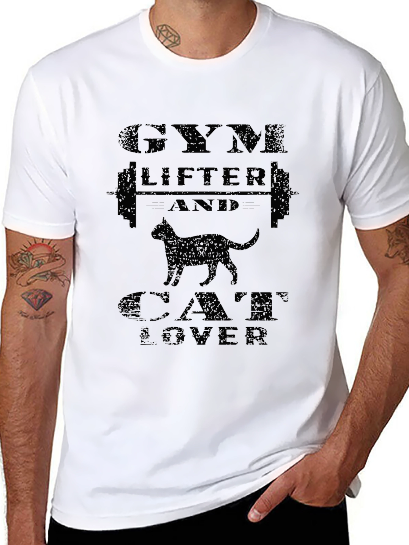 Gym Lifter & Cat Lover Black Graphic Tee