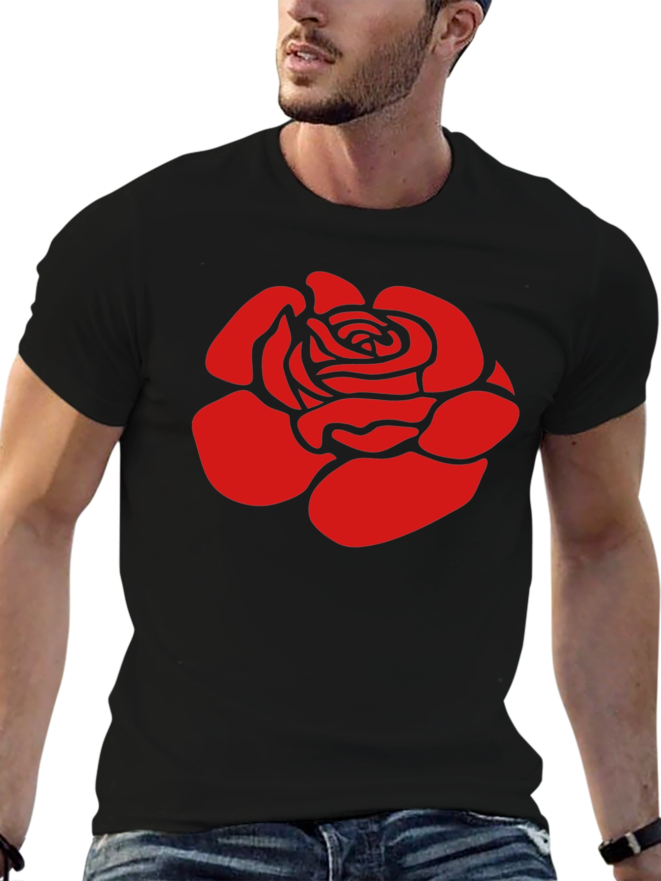 Red Rose Graphic Black T-Shirt