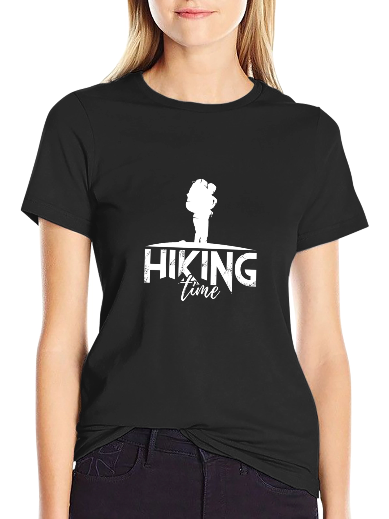 Hiking Time Graphic Tee - Black Cotton T-Shirt