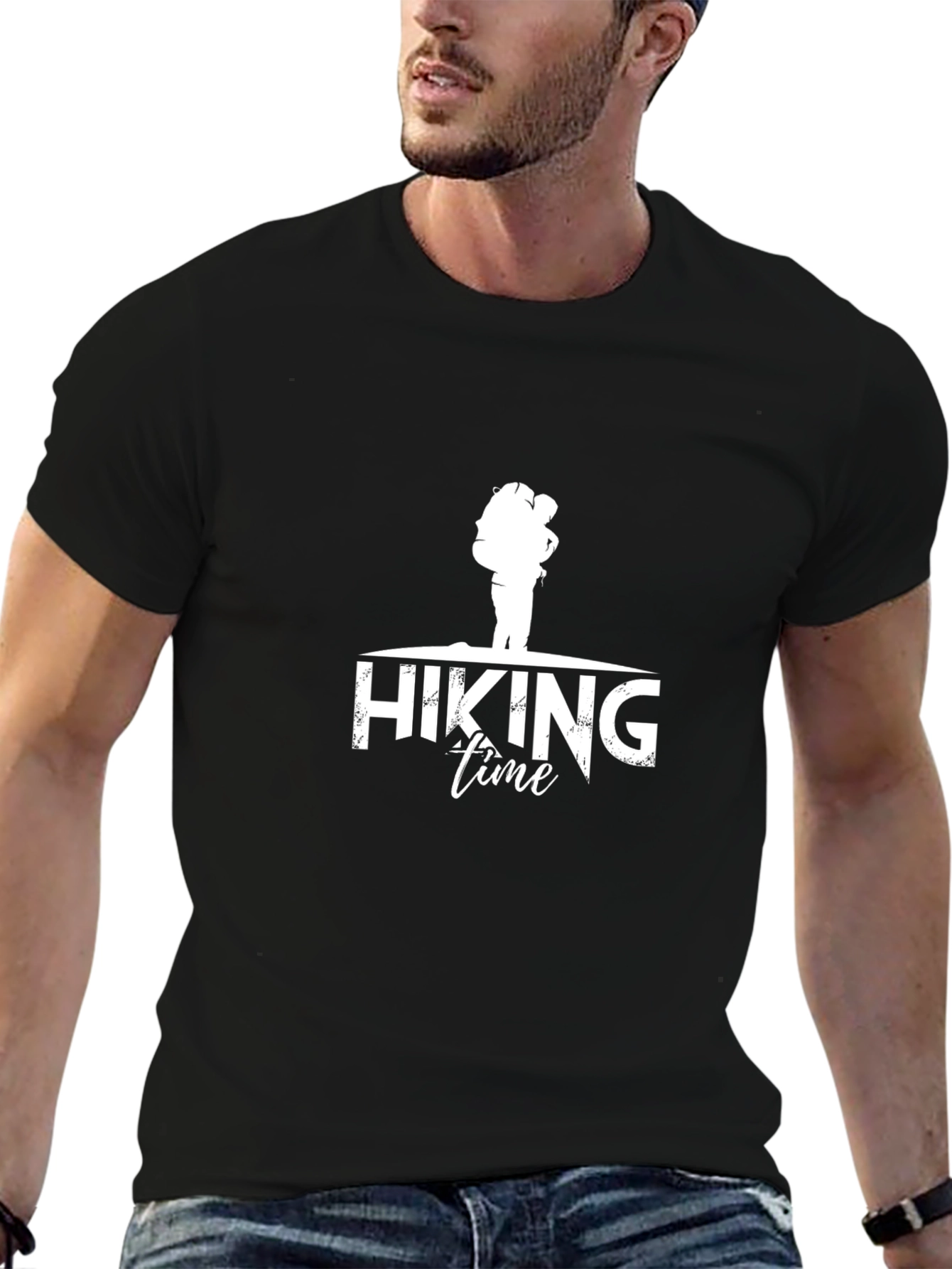 Hiking Time Graphic Tee - Black Cotton T-Shirt