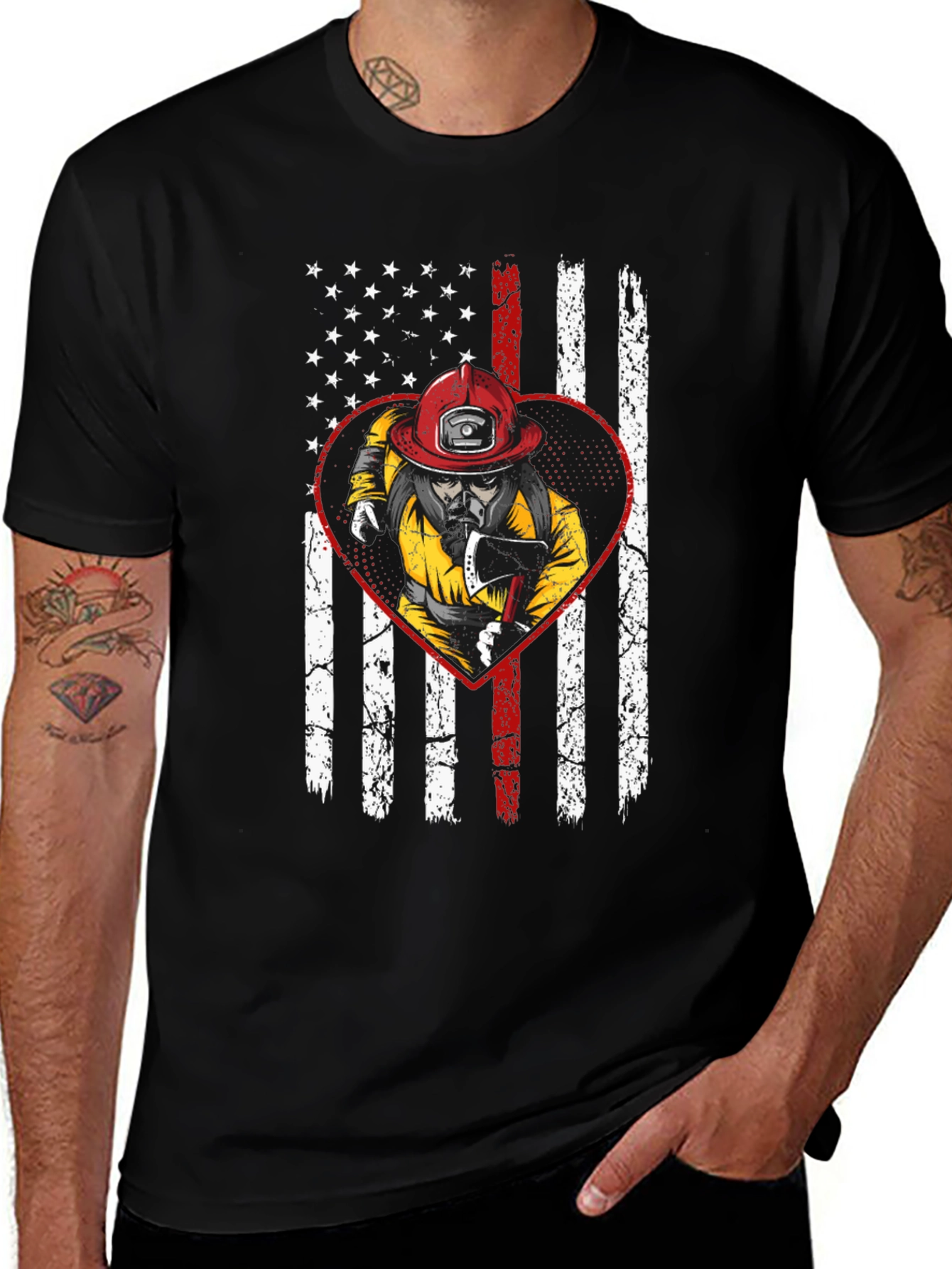 Firefighter US Flag Heart T-Shirt