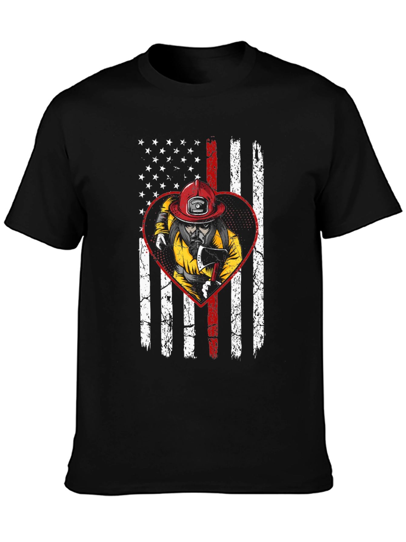 Firefighter US Flag Heart T-Shirt