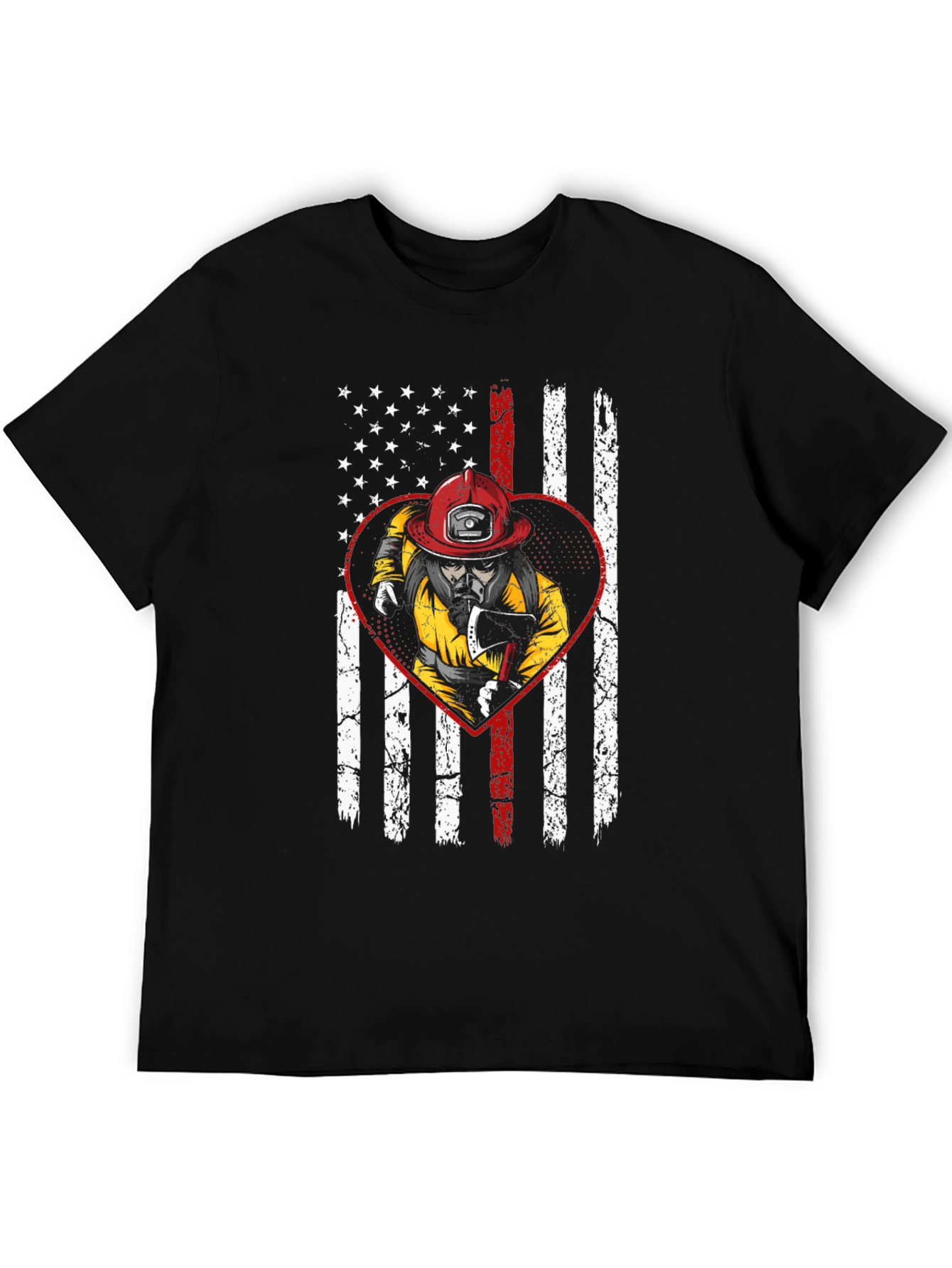Firefighter US Flag Heart T-Shirt
