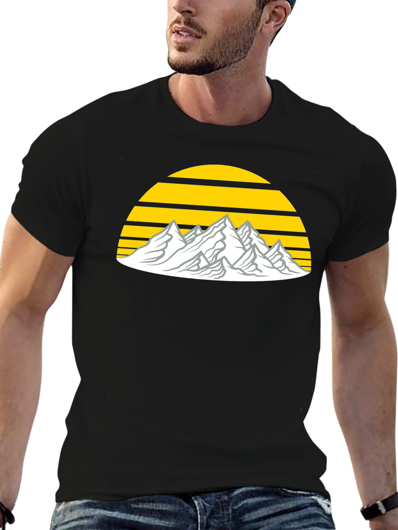 Mountain Sunset Graphic Tee - Black Cotton Blend