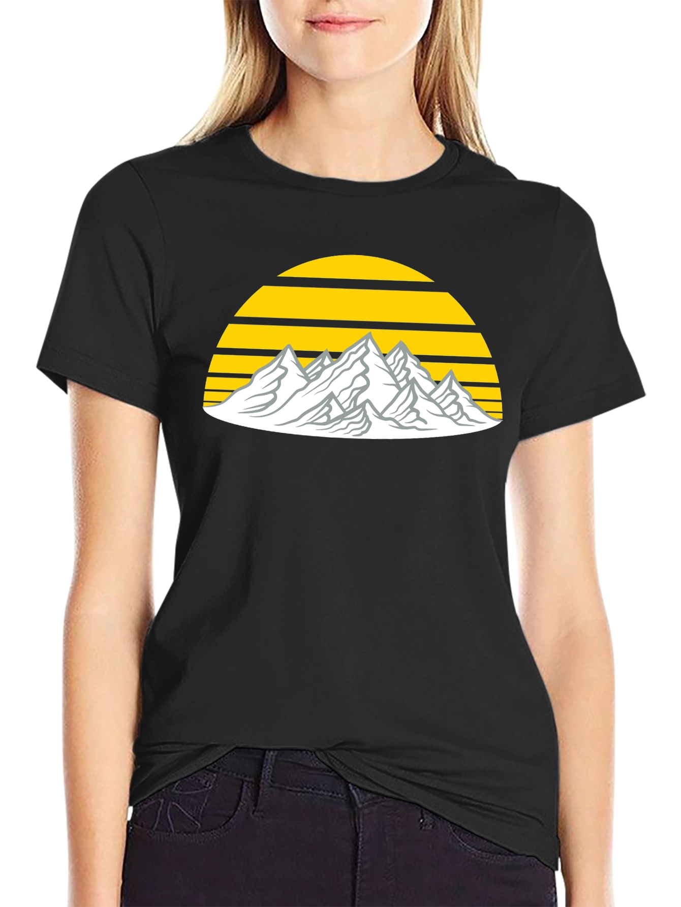 Mountain Sunset Graphic Tee - Black Cotton Blend