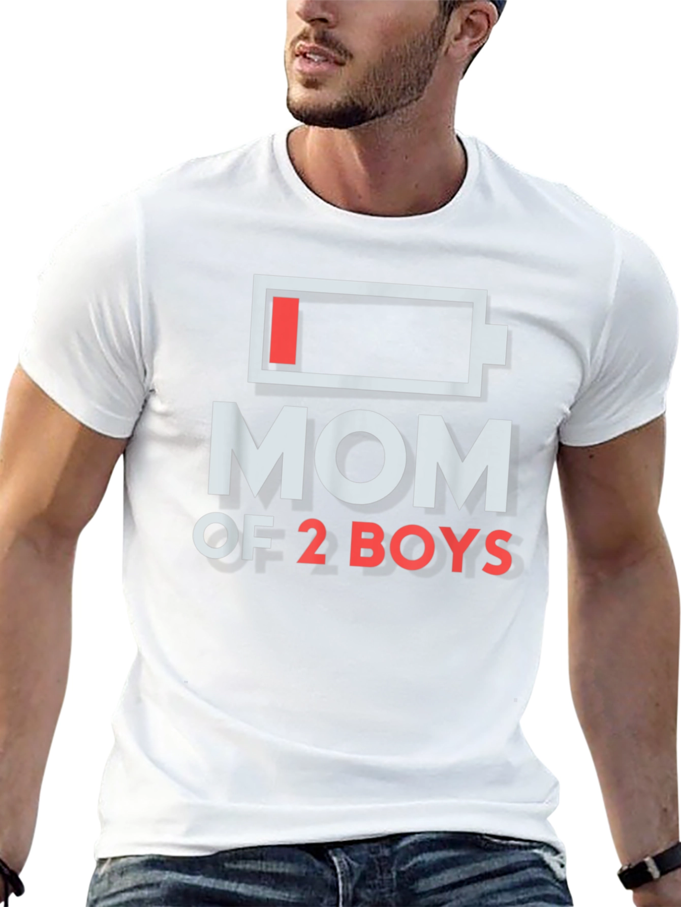 Mom of 2 Boys Low Battery Graphic T-Shirt