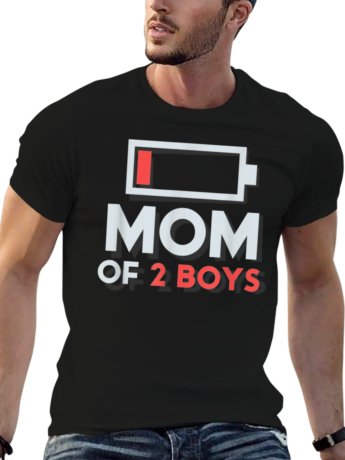 Mom of 2 Boys Low Battery Graphic T-Shirt