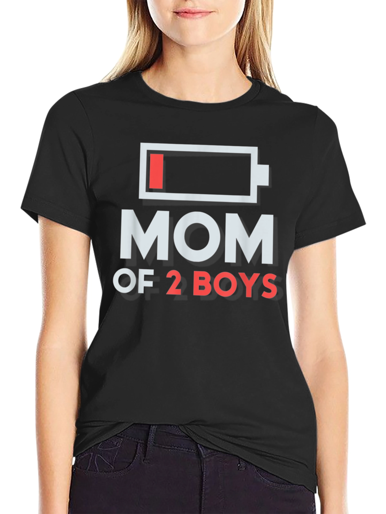 Mom of 2 Boys Low Battery Graphic T-Shirt