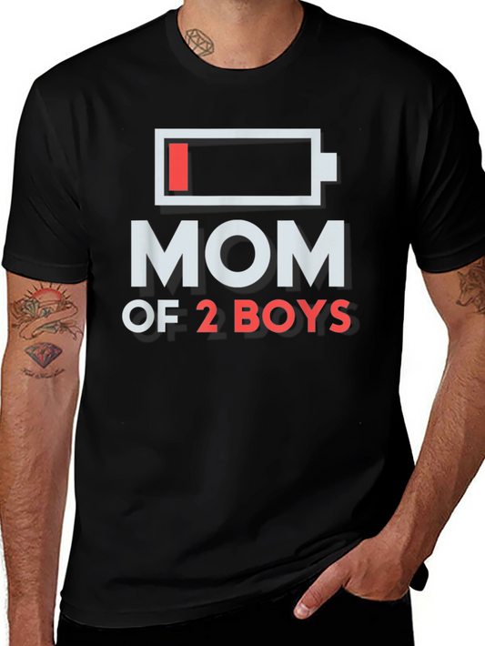 Mom of 2 Boys Low Battery Graphic T-Shirt