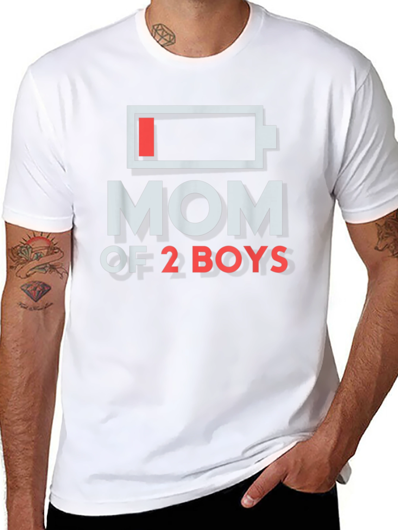 Mom of 2 Boys Low Battery Graphic T-Shirt