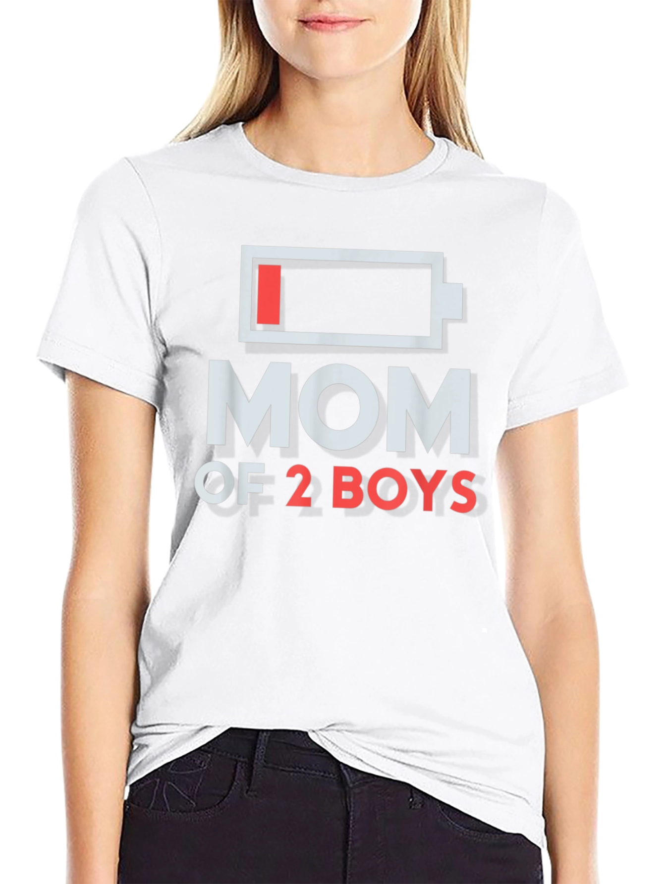 Mom of 2 Boys Low Battery Graphic T-Shirt