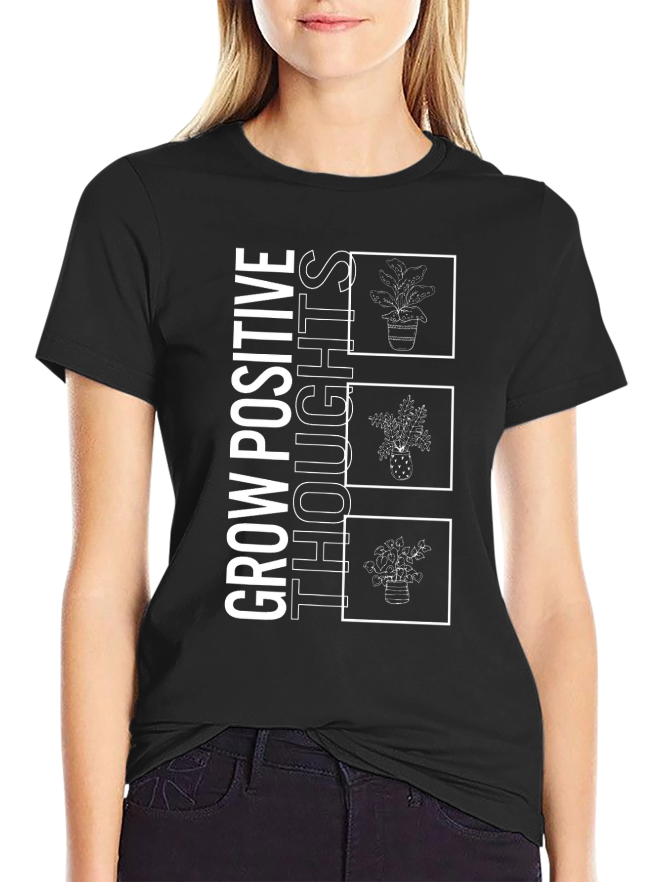 Grow Positive Thoughts Black Graphic Tee
