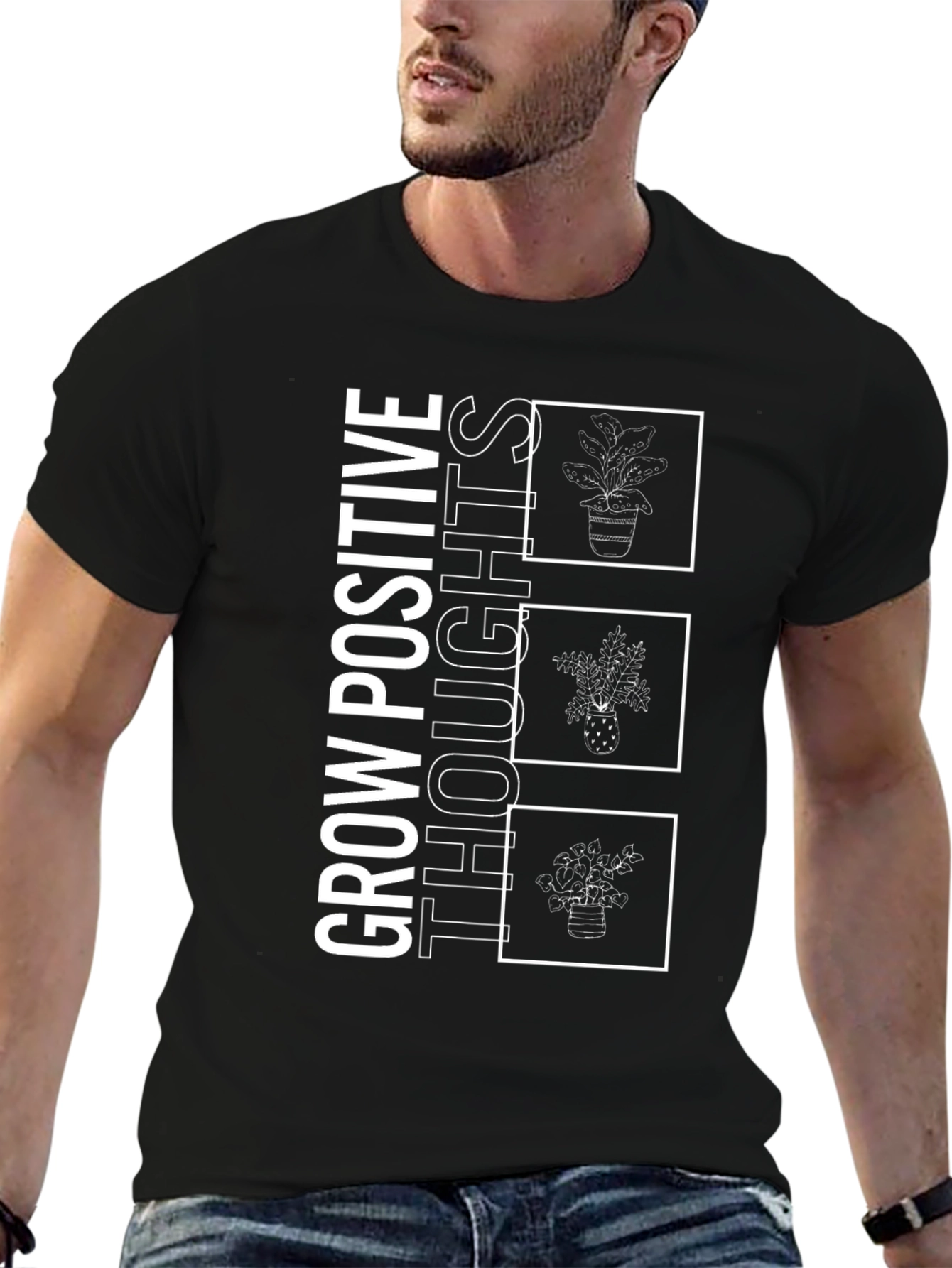 Grow Positive Thoughts Black Graphic Tee