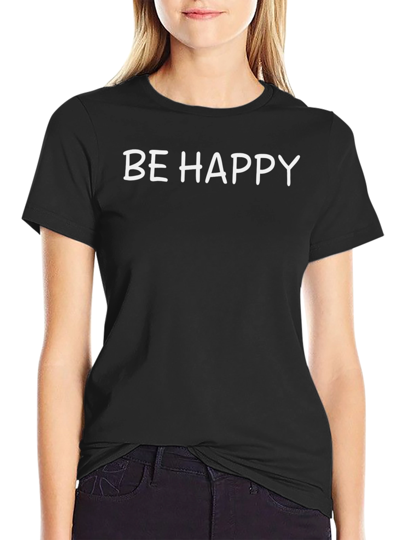 Be Happy Black Crew Neck T-Shirt - Mens Fashion