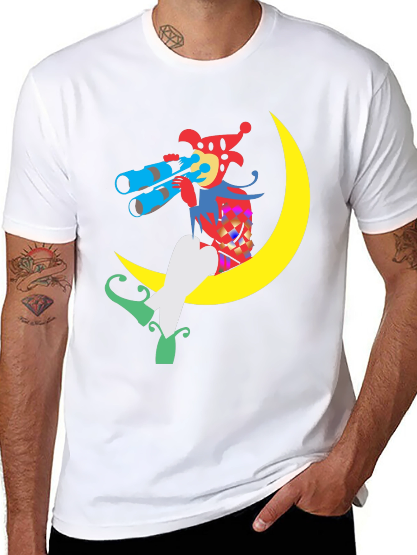 Whimsical Moon Jester Graphic Tee - Black