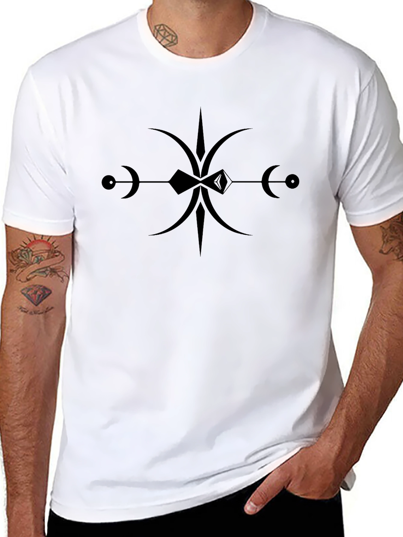 Black Graphic Tee with Abstract Lunar Symbol