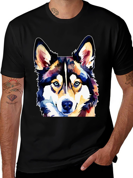 Husky Watercolor Graphic Tee - Unique Dog Lover Shirt