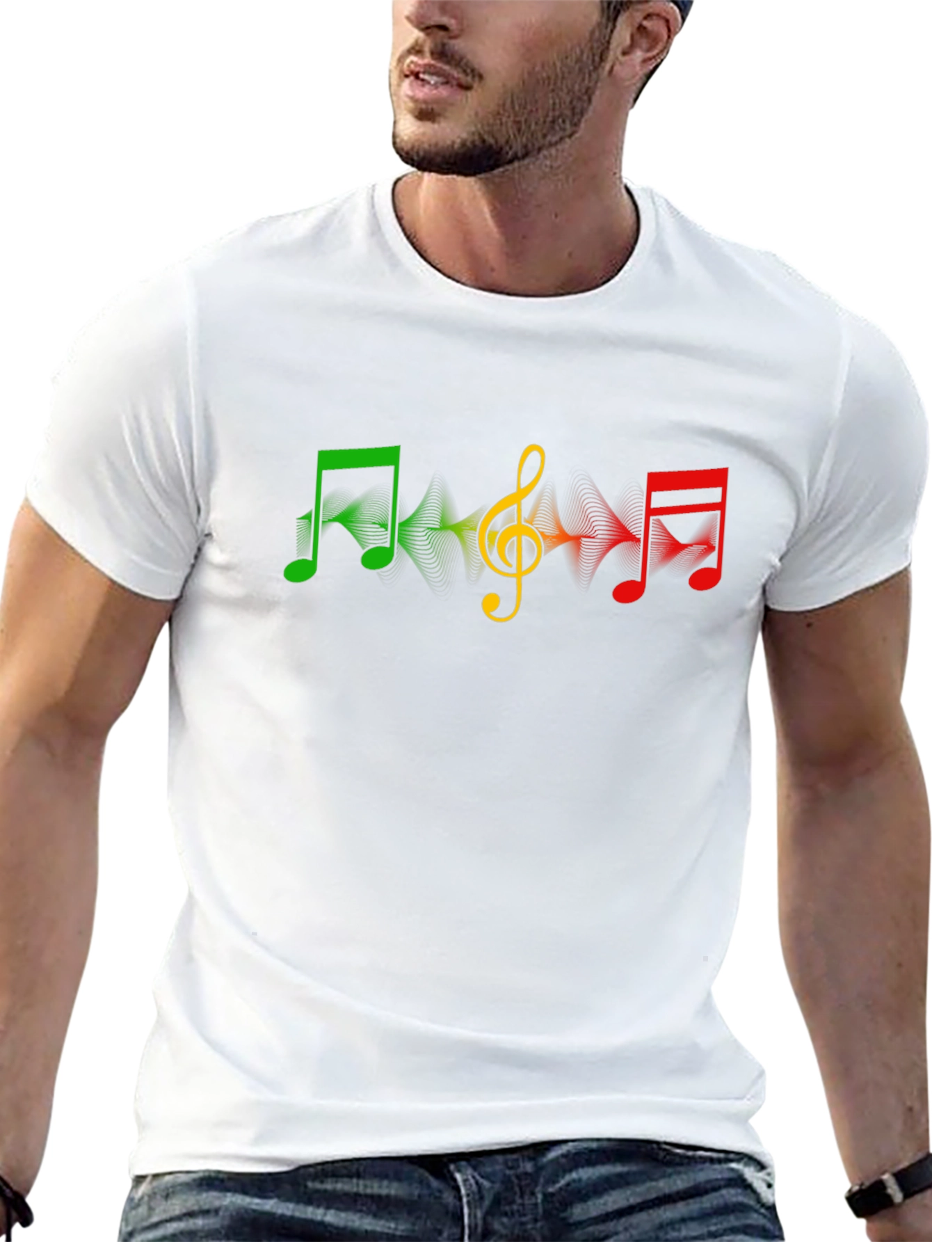 Rasta Music Note Graphic T-Shirt - Black