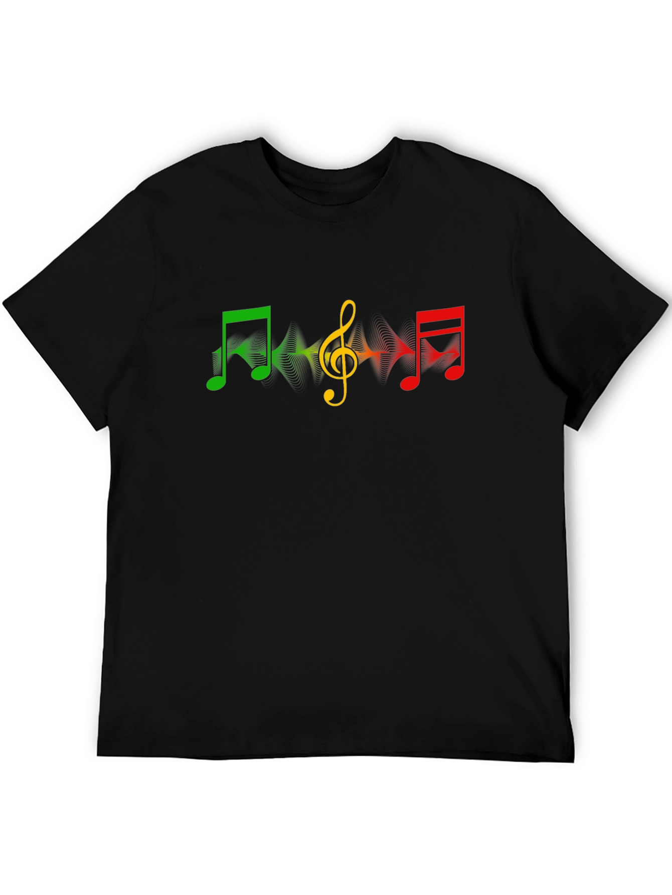 Rasta Music Note Graphic T-Shirt - Black