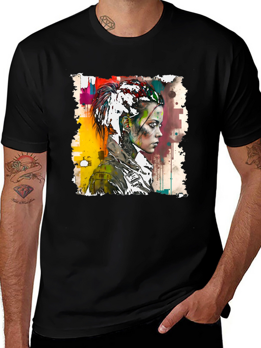Edgy Watercolor Punk Girl Graphic Tee