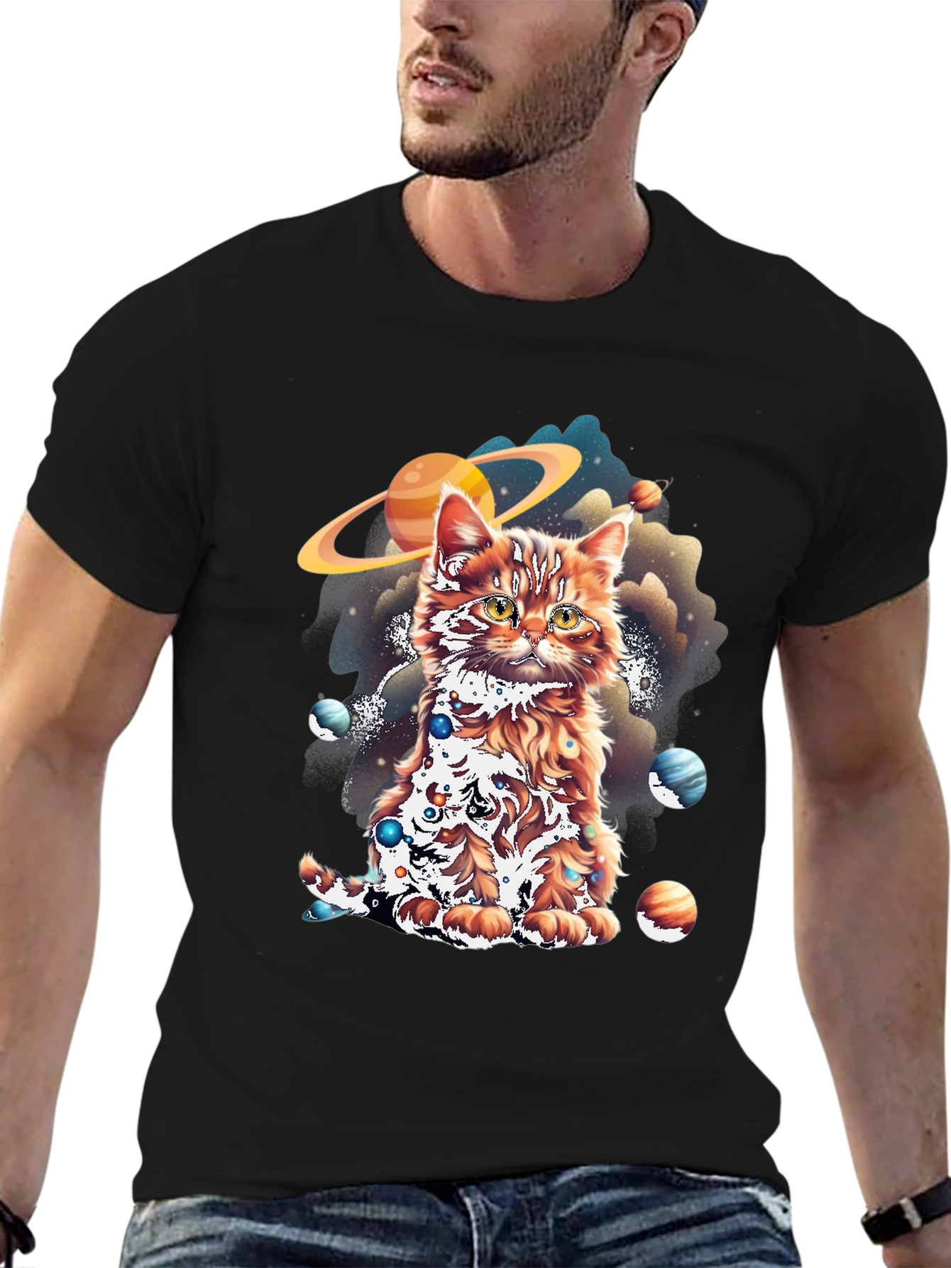 Cosmic Cat Graphic Tee - Black